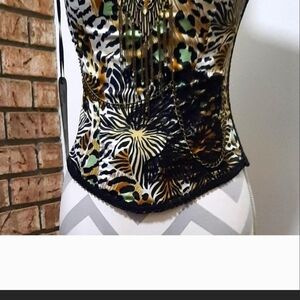 NWT KIMIKAL Black and Multi-colored Jungle Corset Top. L/XL